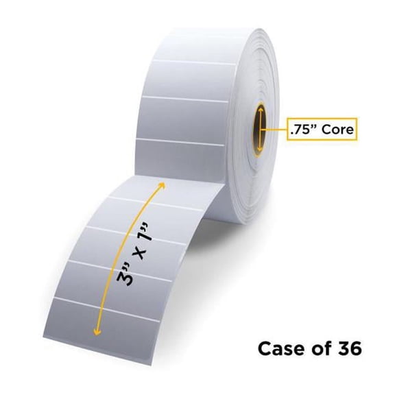 0.75 in. ID x 2.5 in. Max OD Non-OEM New Direct Thermal Label Roll for Mobile Barcode Printers, White - 3 x 1 in. - Case of 36