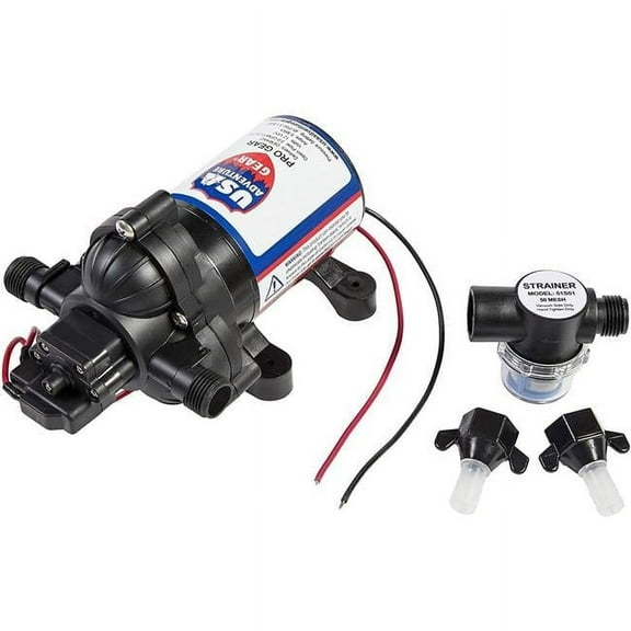 0.75 in. Shurflo RV Fresh Water Pump with 3.2Gpm QA, 45Psi, Demand, EPDM Valves, Santo Dia, Lead Wires & 12VDC Rub Base