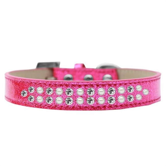 0.75 in. Two Row Pearl & Clear Crystal Ice Cream Dog Collar, Pink - Size 18