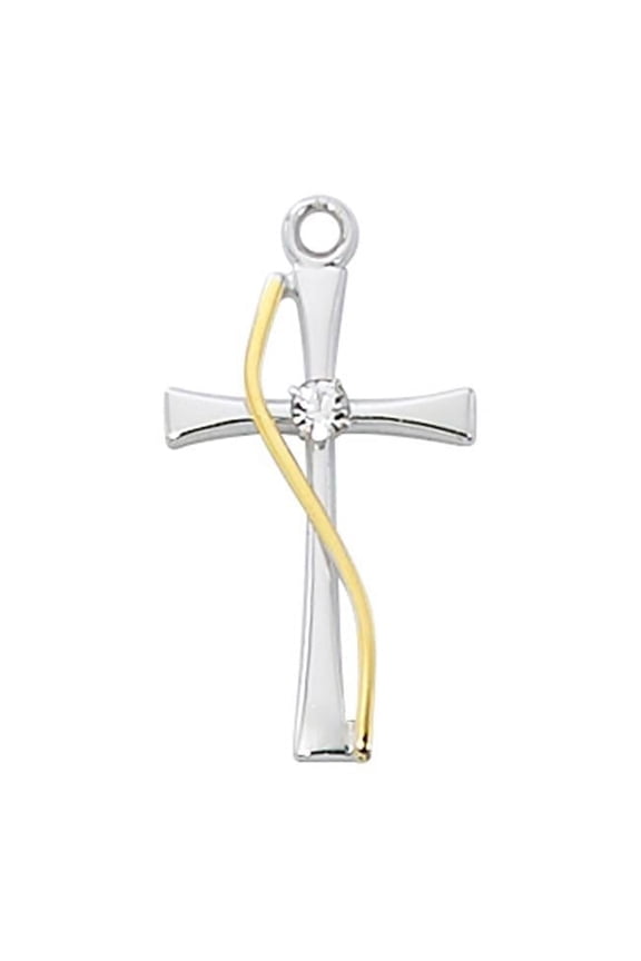 0.75 x 0.63 x 0.6 in. Sterling Two-Tone Cross Pendant for Rhodium Plated Brass Chain
