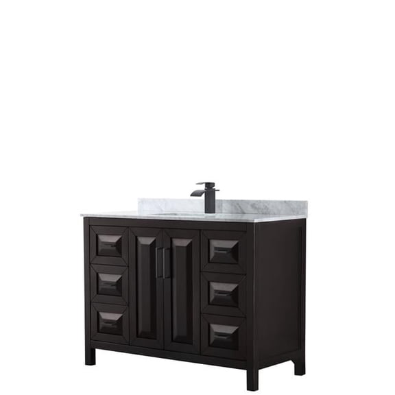 0.75 x 48 x 22 in. Daria Single Bathroom with White Carrara Marble Countertop, Undermount Square Sink & Matte Black Trim, Dark Espresso