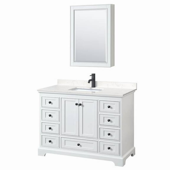 0.75 x 48 x 22 in. Deborah Single Bathroom Vanity with Carrara Cultured Marble Countertop, Undermount Square Sink Matte Black Trim & Medicine Cabinet, White