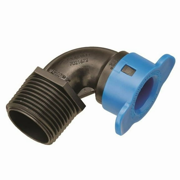 0.75 x .5 in. Blu-Lock MPT Plastic Elbow, Black & Blue