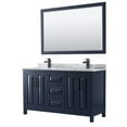 thumbnail image 1 of 0.75 x 60 x 22 in. Daria Double Bathroom Vanity with White Carrara Marble Countertop, Undermount Square Sink Matte Black Trim & 58 in. Mirror, Dark Blue, 1 of 1