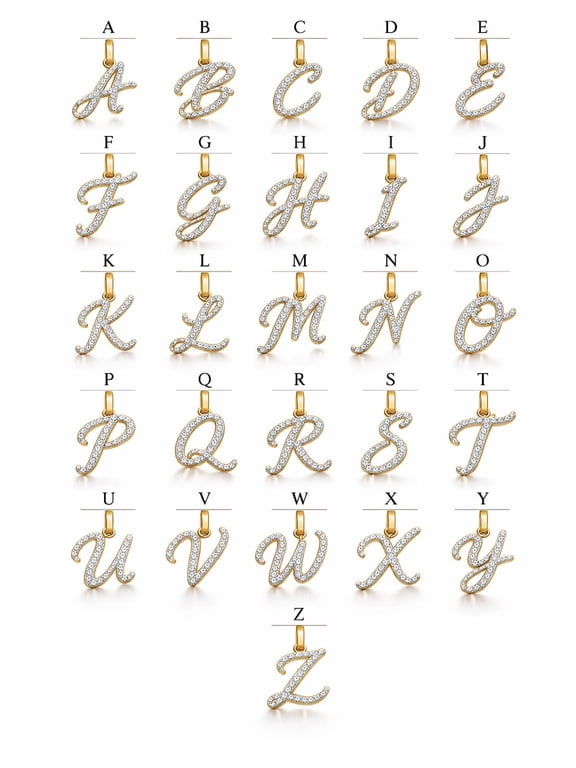 Custom Lab Created Diamond Initial Letter A-Z Pendant, 14K Gold Plated 925 Sterling Silver Personalised Monogram Charm, Gift for Her