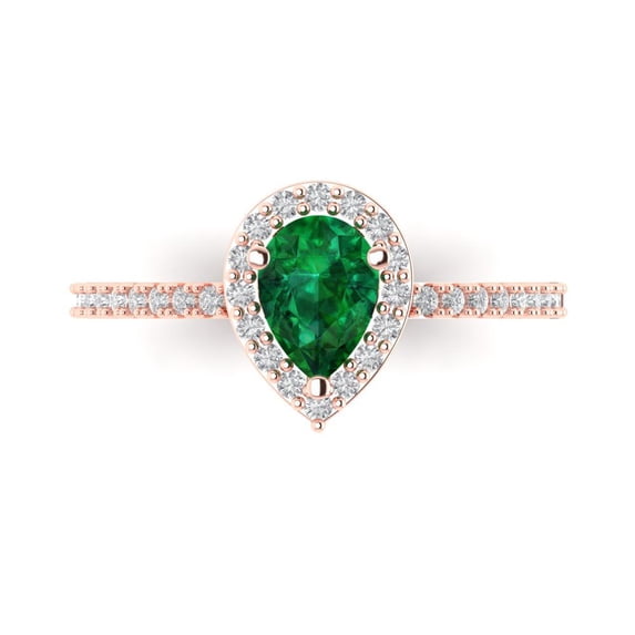 Halo Engagement Ring for Women - 0.755ct Simulated Emerald in 14K Rose Gold Promise Ring