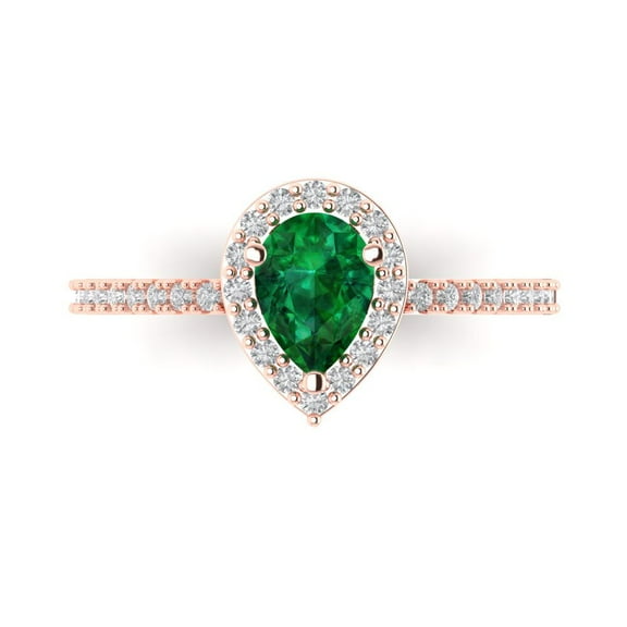 Halo Engagement Ring for Women - 0.755ct Simulated Emerald in 18K Rose Gold Promise Ring