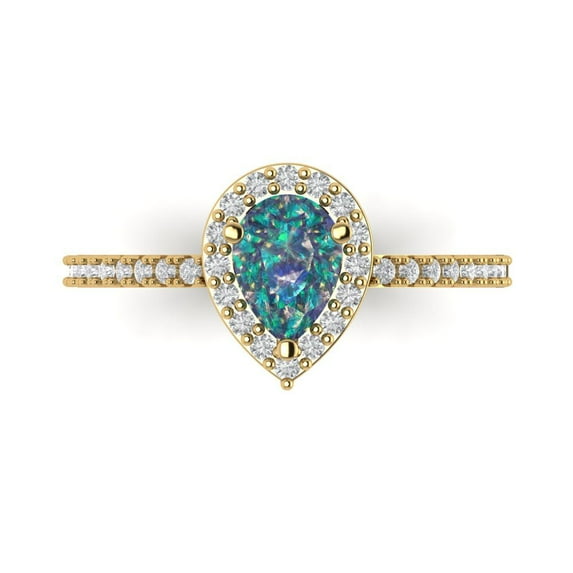 0.755 ct Pear Cut Blue Moissanite Solitaire with Accents Engagement Ring for Women in 18K Yellow Gold