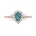 thumbnail image 1 of 0.755 ctw with Simulated Diamond Halo Accents Anniversary Ring for Women | Pear Cut Blue Moissanite | Hyperallergenic Solid 18K Rose Gold, 1 of 5