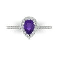 thumbnail image 1 of 0.755 ctw Solitaire with Zirconia Diamond Accents Anniversary Ring for Women | Pear Cut Natural Amethyst | Hyperallergenic Solid 14K White Gold, 1 of 5