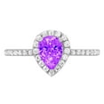 thumbnail image 1 of 0.755 ct Pear Cut Natural Amethyst Solitaire with Simulated Diamond Accents 18K White Gold Womens Engagement Ring, 1 of 4