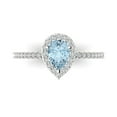 thumbnail image 1 of 0.755 ct Pear Cut Natural Aquamarine Solitaire with Simulated Diamond Accents 14K White Gold Womens Engagement Ring, 1 of 5