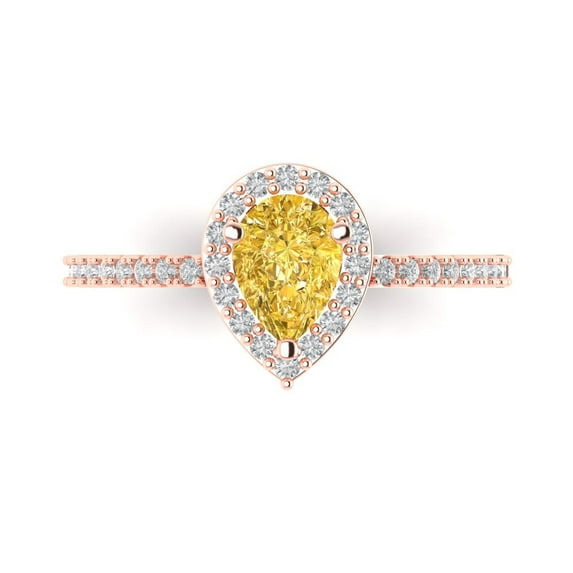 0.755 ct Pear Cut Natural Citrine with Simulated Diamond Halo Accents 14K Rose Gold Womens Engagement Ring