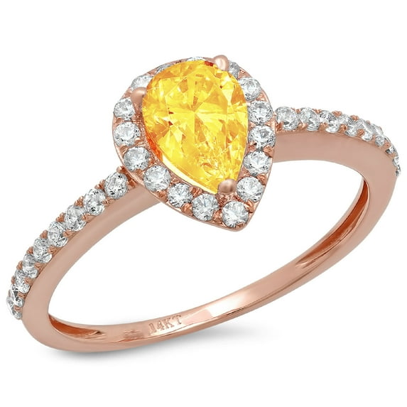 0.755 ct Pear Cut Natural Citrine with Simulated Diamond Halo Accents 18K Rose Gold Womens Engagement Ring