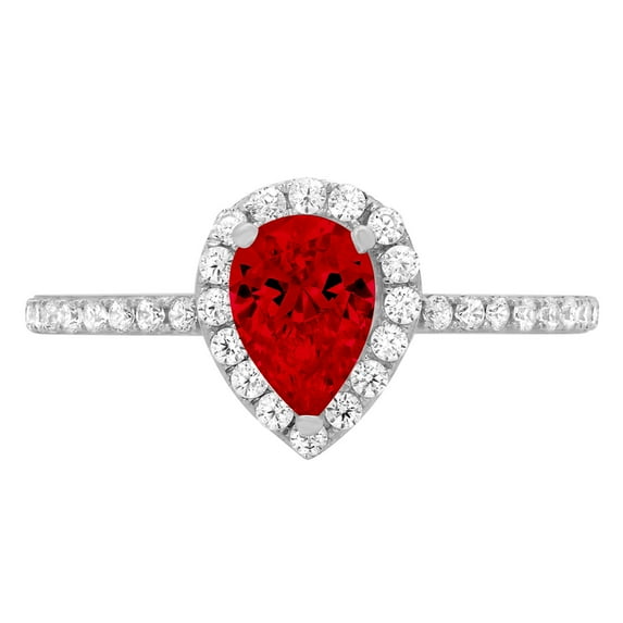 0.755 ct Pear Cut Natural Garnet Solitaire with Simulated Diamond Accents 18K White Gold Womens Engagement Ring