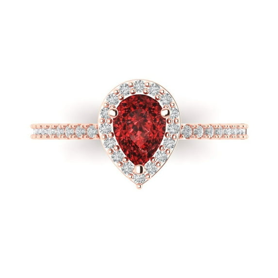 0.755 ct Pear Cut Natural Garnet with Simulated Diamond Halo Accents 14K Rose Gold Womens Engagement Ring