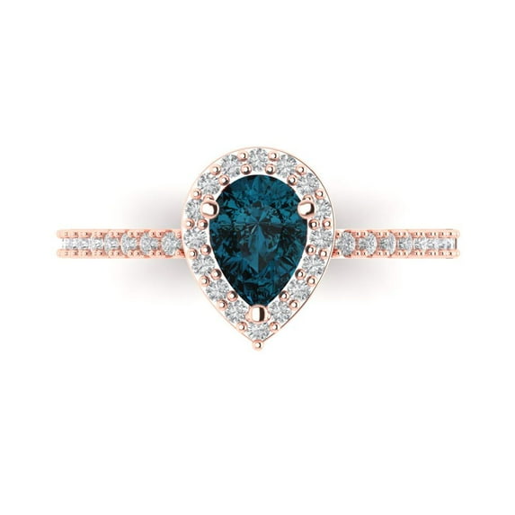 Clara Pucci 14K Rose Gold 0.76ct LondonBlueTopaz Halo Ring for Women