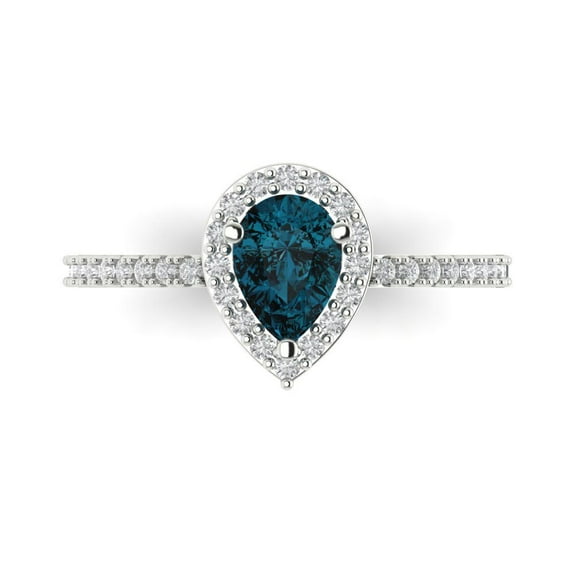 0.755 ct Pear Cut Natural London Blue Topaz Solitaire with Accents Engagement Ring for Women in 18K White Gold