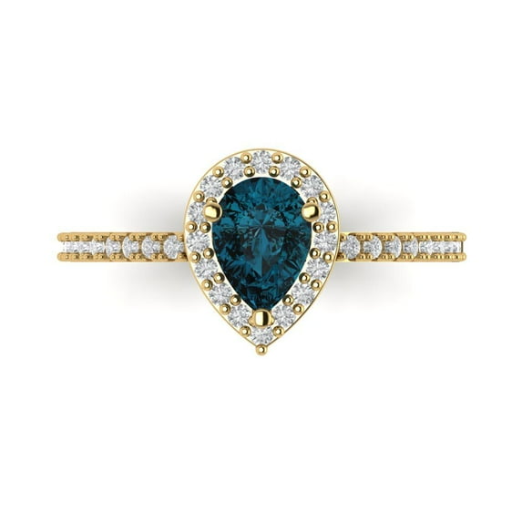 0.755 ct Pear Cut Natural London Blue Topaz Solitaire with Accents Engagement Ring for Women in 18K Yellow Gold