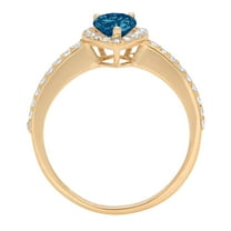 0.755 ct Pear Cut Natural London Blue Topaz Solitaire with Accents Engagement Ring for Women in 18K Yellow Gold