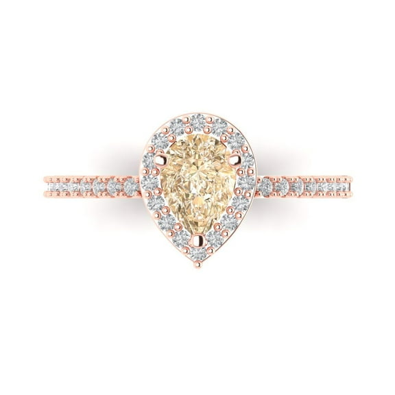 0.755 ct Pear Cut Natural Morganite with Simulated Diamond Halo Accents 14K Rose Gold Womens Engagement Ring