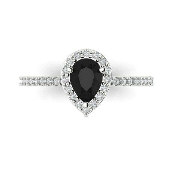 Clara Pucci 14K White Gold 0.76ct Onyx Solitaire with Accents Ring