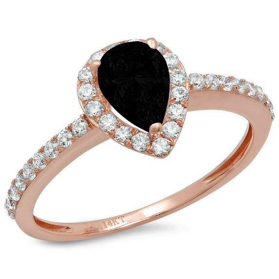 0.755 ct Pear Cut Natural Onyx with Simulated Diamond Halo Accents 18K Rose Gold Womens Engagement Ring