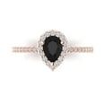 thumbnail image 1 of 0.755 ctw with Simulated Diamond Halo Accents Anniversary Ring for Women | Pear Cut Natural Onyx | Hyperallergenic Solid 18K Rose Gold, 1 of 5