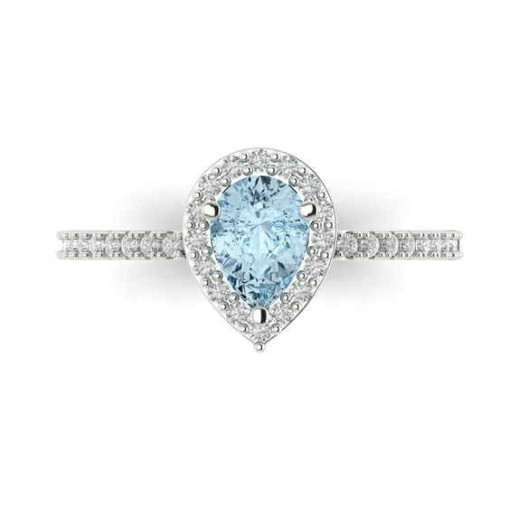 0.755 ct Pear Cut Natural Sky Blue Topaz Solitaire with Accents Engagement Ring for Women in 18K White Gold