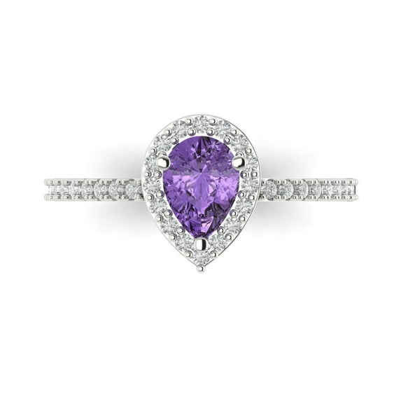 Clara Pucci 14K White Gold Solid Gold Alexandrite Solitaire with Accents Anniversary Ring for Women - 0.755 cttw Pear Cut