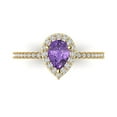 thumbnail image 1 of 0.755 ct Pear Cut Simulated Alexandrite Solitaire with Simulated Diamond Accents 18K Yellow Gold Womens Engagement Ring, 1 of 5