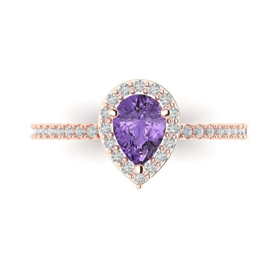 Clara Pucci 14K Rose Gold Solid Gold Alexandrite Halo Anniversary Ring for Women - 0.755 cttw Pear Cut