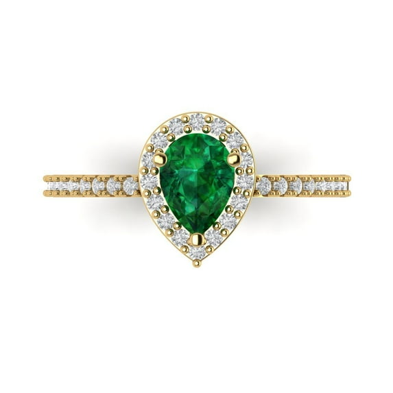 Clara Pucci 14K Yellow Gold 0.76ct Emerald Solitaire with Accents Ring