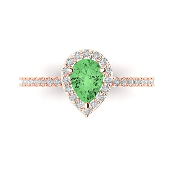 0.755 ct Pear Cut Simulated Green Diamond Halo Engagement Ring for Women in 18K Rose Gold