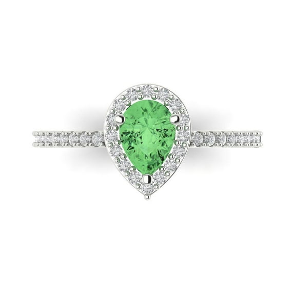 0.755 ct Pear Cut Simulated Green Diamond Solitaire with Accents Engagement Ring for Women in 18K White Gold