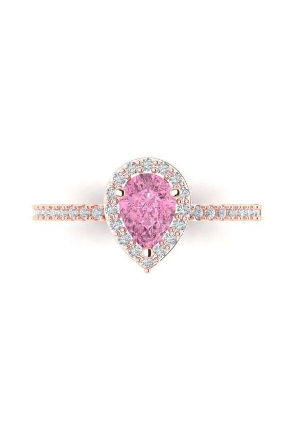 0.755 ct Pear Cut Simulated Pink Diamond Halo Engagement Ring for Women in 18K Rose Gold