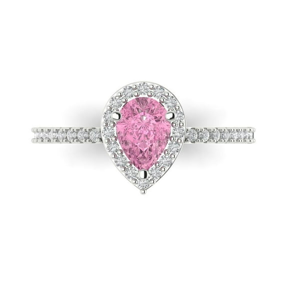 Clara Pucci 14K White Gold Solid Gold Pink Solitaire with Accents Anniversary Ring for Women - 0.755 cttw Pear Cut