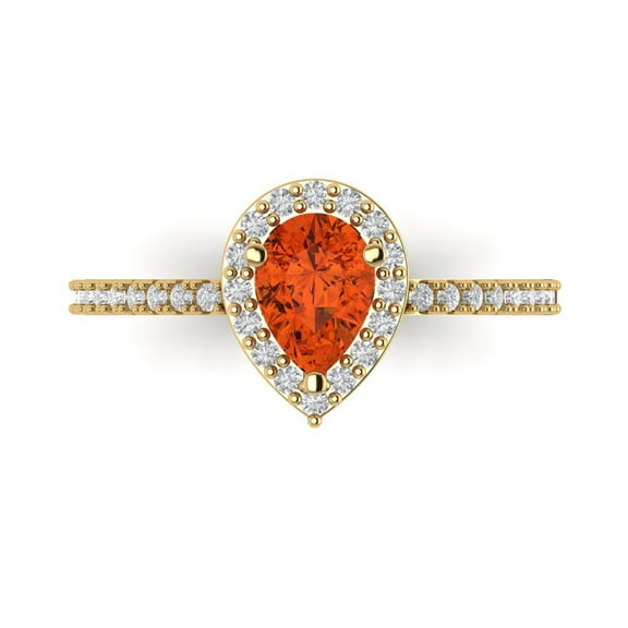 0.755 ct Pear Cut Simulated Red Diamond Solitaire with Accents Engagement Ring for Women in 14K Yellow Gold