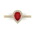 thumbnail image 1 of 0.755 ctw Solitaire with Zirconia Diamond Accents Anniversary Ring for Women | Pear Cut Simulated Ruby | Hyperallergenic Solid 14K Yellow Gold, 1 of 5