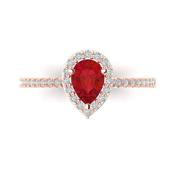 Clara Pucci 14K Rose Gold Solid Gold Ruby Halo Anniversary Ring for Women - 0.755 cttw Pear Cut