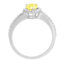 0.755 ct Pear Cut Simulated Yellow Diamond Solitaire with Accents Engagement Ring for Women in 18K White Gold