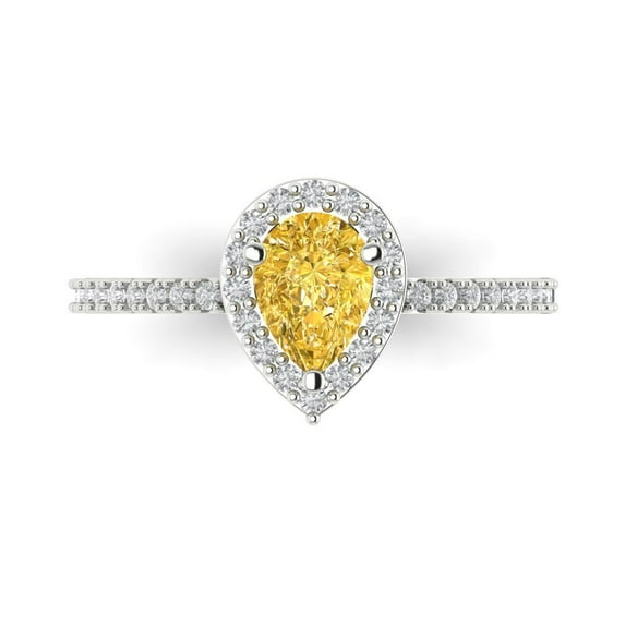 Clara Pucci 14K White Gold Solid Gold Yellow Solitaire with Accents Anniversary Ring for Women - 0.755 cttw Pear Cut