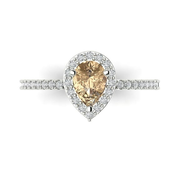 0.755 ct Pear Cut Yellow Moissanite Solitaire with Simulated Diamond Accents 18K White Gold Womens Engagement Ring