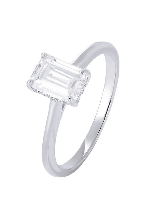 0.75Ct Aquamarine & Diamond Rings for Women - Emerald Cut 925 Sterling Silver Rings - Engagement Rings & Wedding Rings for Women