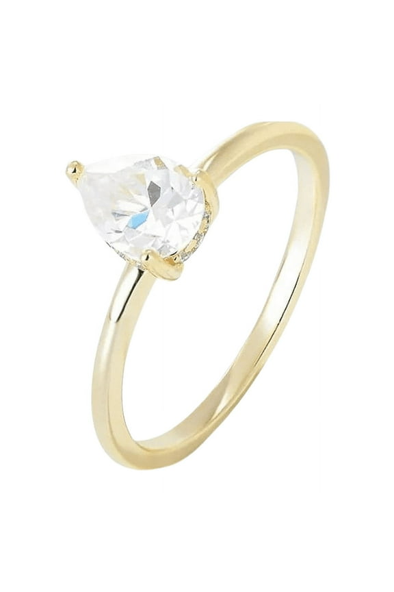 0.75Ct Diamond Ring Simulant White Zircon - Water Drop Shaped 14k Gold Plated 925 Sterling Silver Rings - Engagement Rings & Wedding Rings for Women