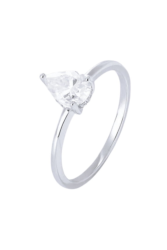 0.75Ct Diamond Ring Simulant White Zircon - Water Drop Shaped 14k White Gold Plated 925 Sterling Silver Rings - Engagement Rings & Wedding Rings for Women