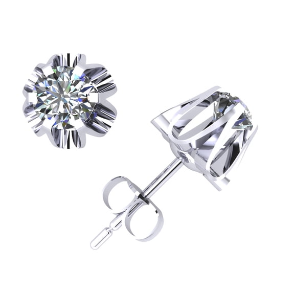0.75Ct Round Cut Diamond Buttercup Stud Earrings 14k White Gold 6Prong Push Back GH I1