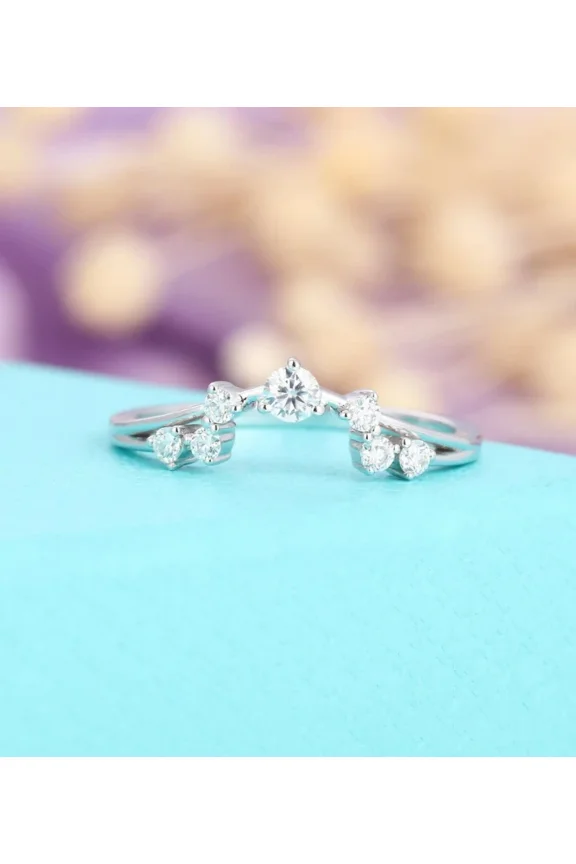 0.75Ct Round Cut Simulated Diamond Curved Open Wedding Band Ring 14K White Gold Plated 925 Sterling Silver Stackable Ring