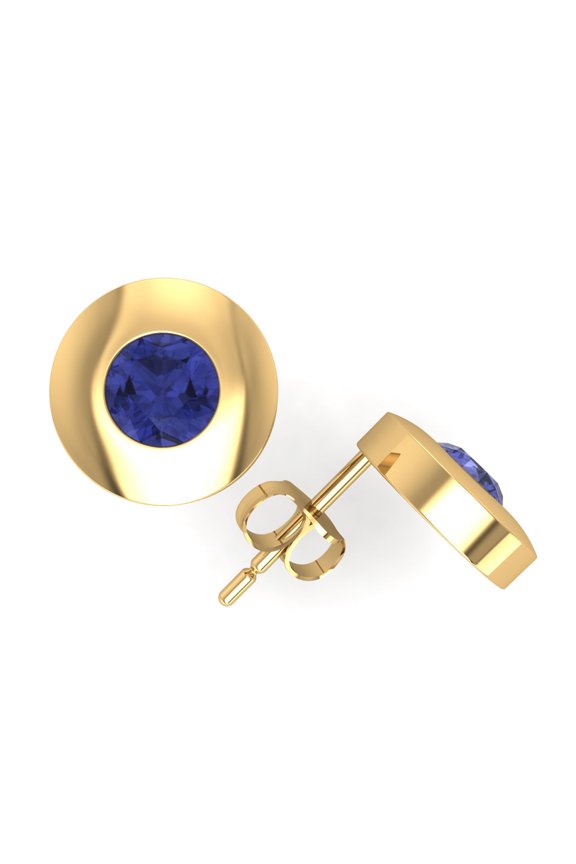 0.75Ct Round Tanzanite Solitaire Stud Earrings 18k Yellow Gold Bezel Push Back AAA Quality