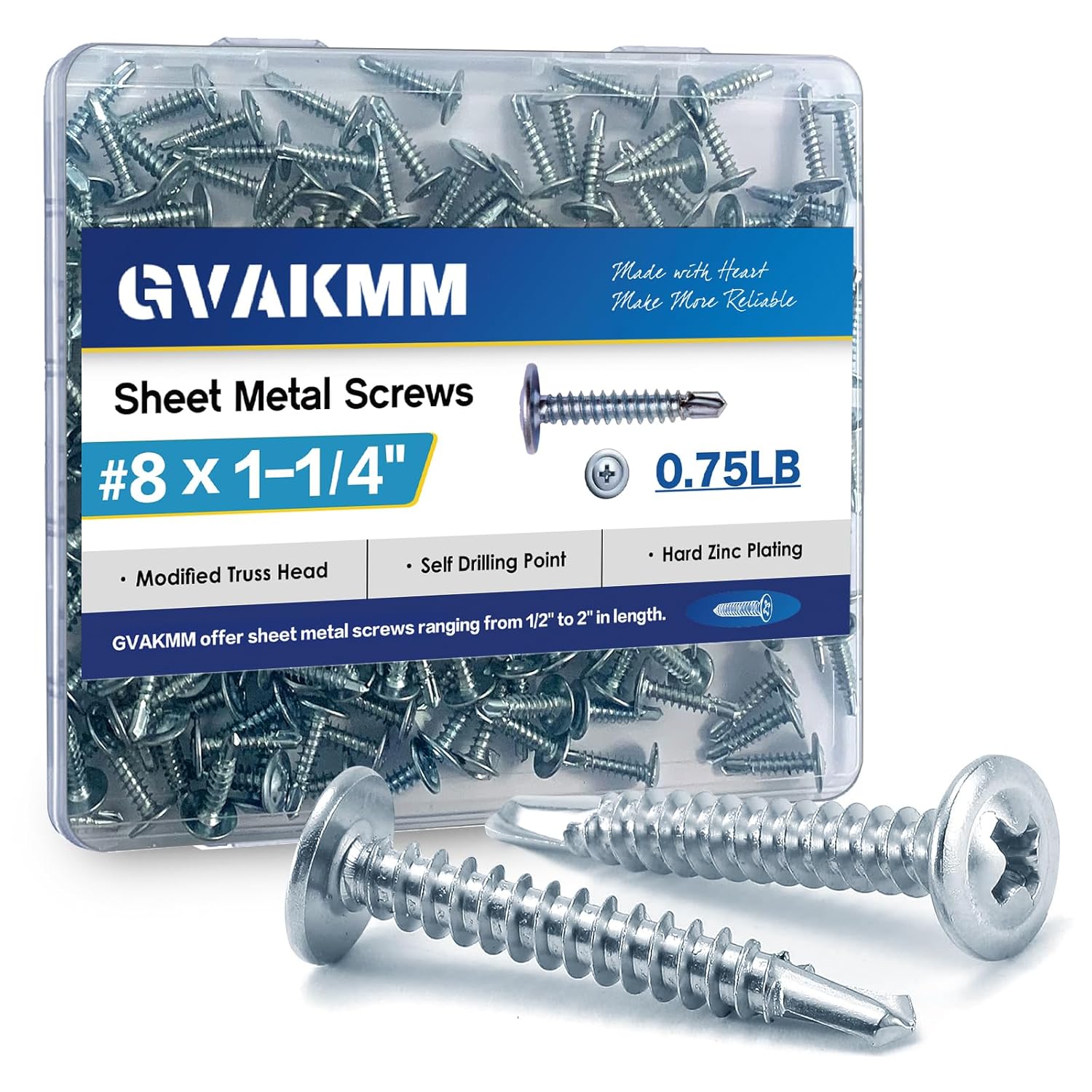 Zinc Plated Steel Self-Drilling Screws – Modified Truss Head, Phillips Drive, #10-16 Thread, 3/4" Length (Pack Of 100)